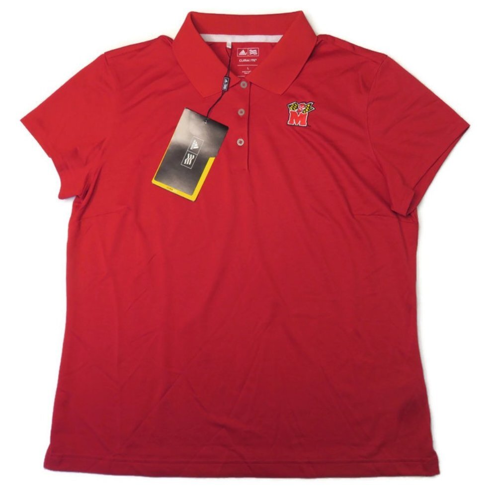 Adidas Maryland Terps Terrapins Polo Shirt Womens Large Tech Solid Red NWT Golf